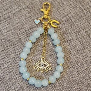 Gold and Blue Evil Eye Keychain Bag Charm